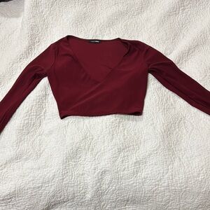Fashion Nova Red Cropped Wrap Blouse